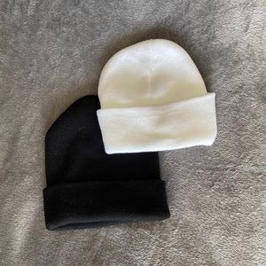 Bundle! 2 Cozy Black and White Beanie Winter Hats